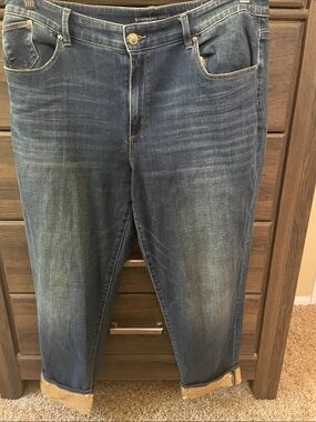 Chico’s Boyfriend Cut Cropped Jeans with gold sequin cuffs! New without tags!